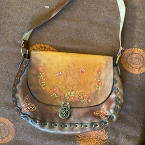 Vintage 1970's tooled leather bag